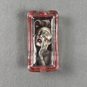 LED Light Up Glass Ashtray Tattoo Pin Up Girl Red Smoking Accessory